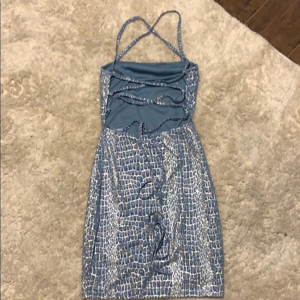 Blue and silver holographic dress